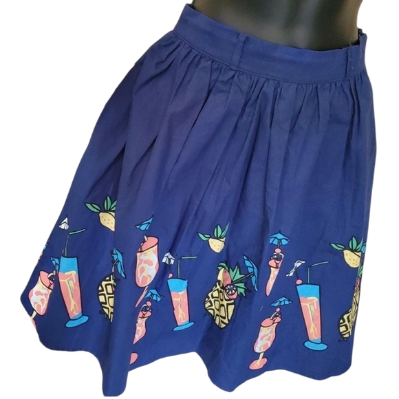 ModCloth Blue tropical Tiki drink Summer  skirt  small - Picture 2 of 6
